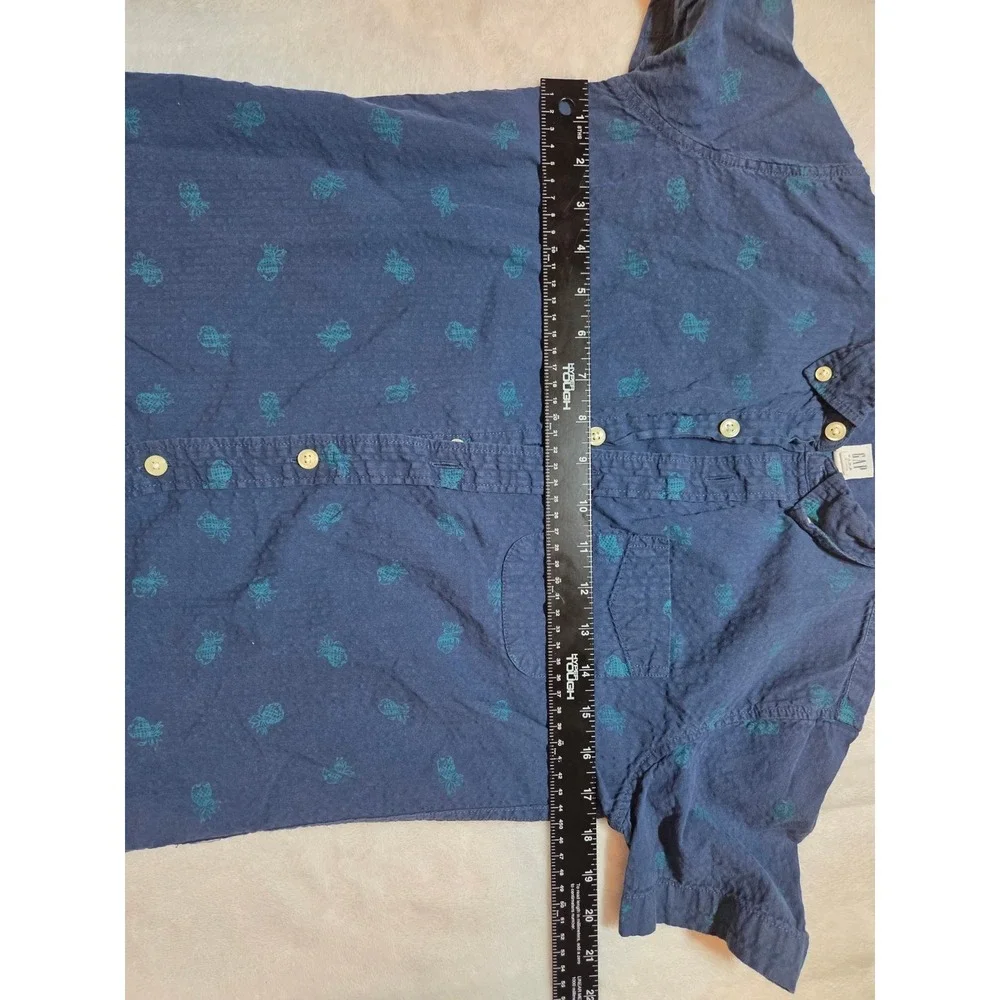 280 | GAP Kids Boys L 10 Navy Blue Pineapple Print Short Sleeve Button Down...